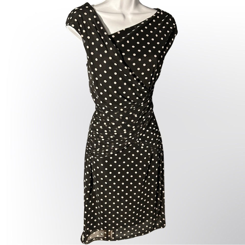 Connected Apparel Polka Dot Faux Wrap Sheath lined dress